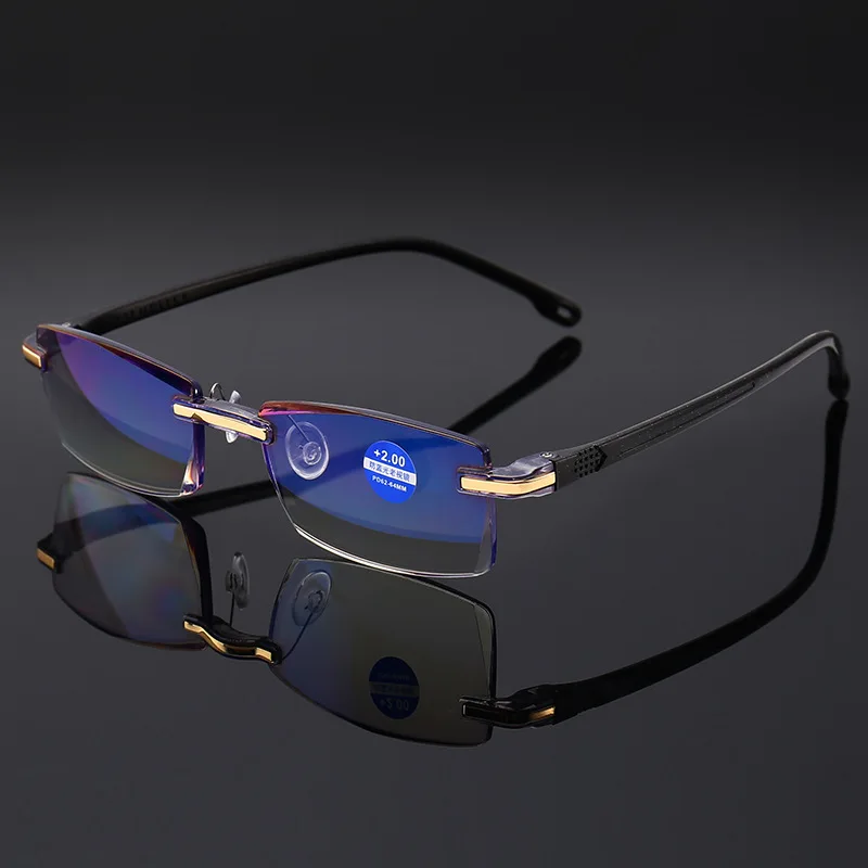 Очки для чтения с защитой от синего излучения, женские очки без оправы, обрезные очки для компьютера, мужские деловые очки с защитой от усталости, бескаркасная Пресбиопия