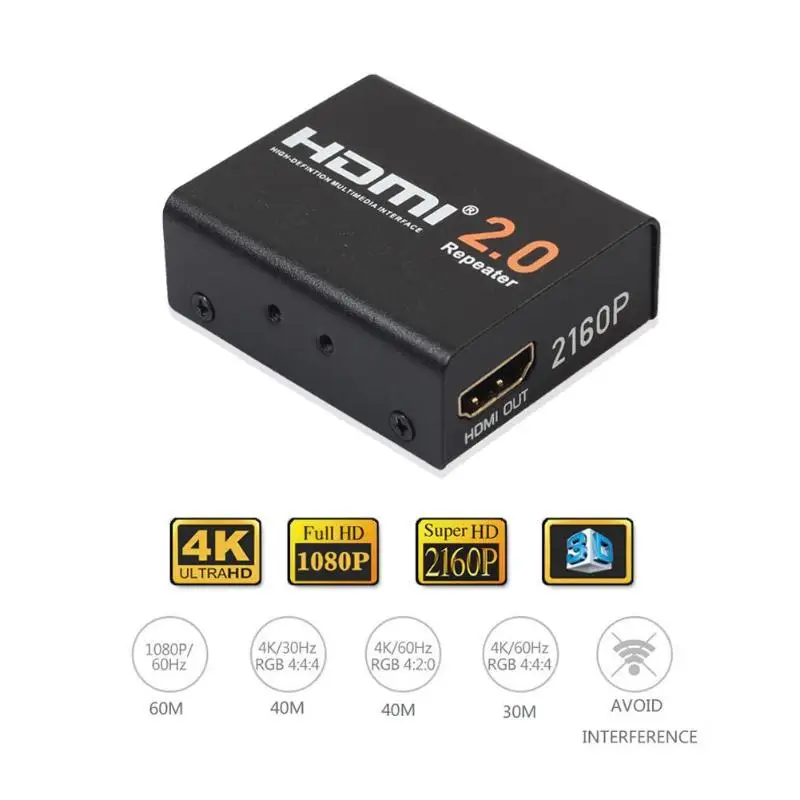 

ALLOYSEED 2160P Black HDMI Amplifier 3D 4K*2K HDMI 2.0 Repeater Signal Amplifier Extender Booster Adapter Home Theater Amplifier
