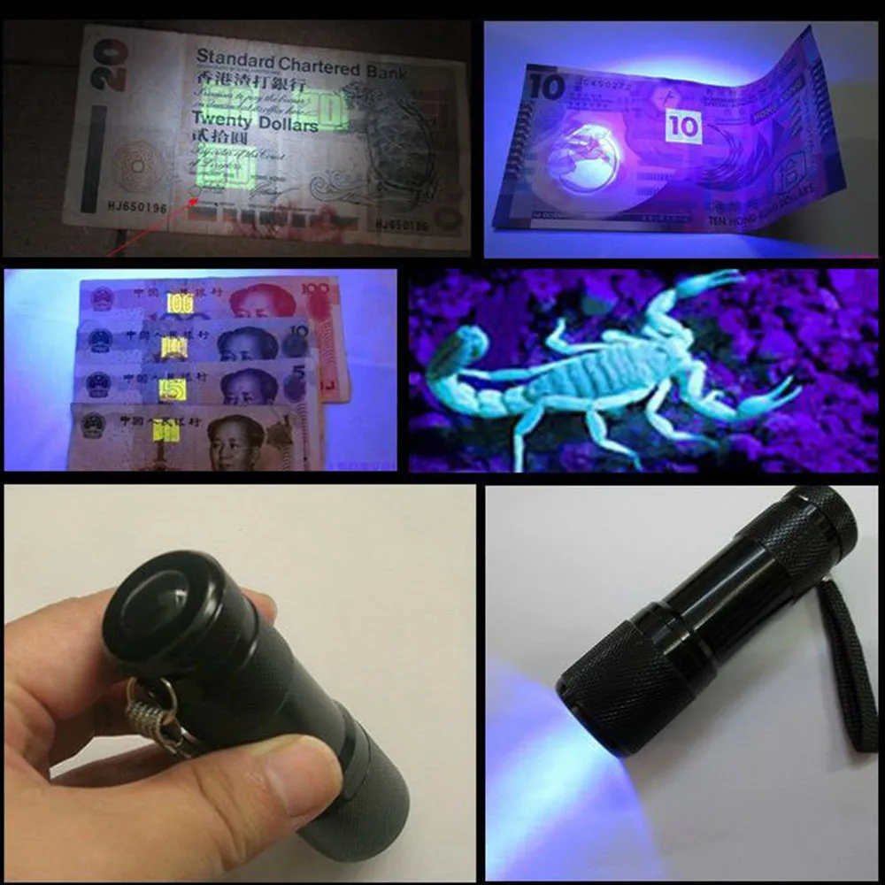 UV Flashlight 9 LED 3AAA battery