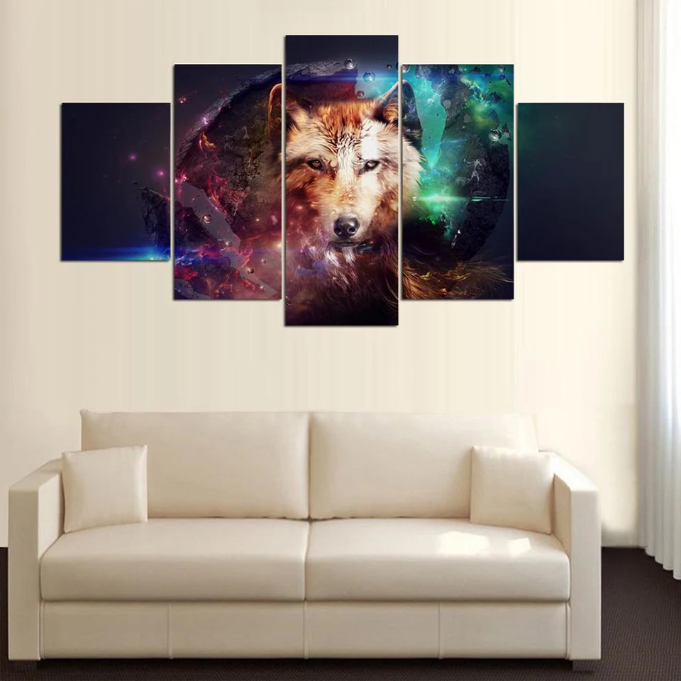 

Abstract Photo Wall Modular Animal Pictures For Living Room Decorative 5 Panel Wolf Frame HD Poster Canvas Oil Painting
