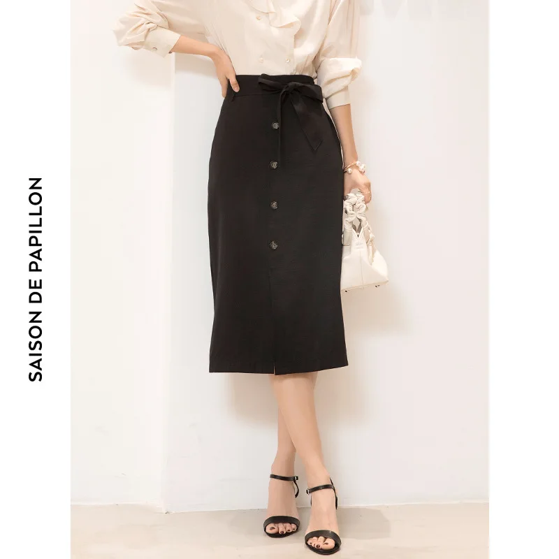 

Summer Solid High Waist Slit knitted skirts ove-knee length Single-breasted skirt slim thin knitting Skirt mujer G339