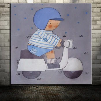 

Hand Painted Open Electric Car Boy Cartoon Oil Painting On Canvas Modern Abstract Wall Art For Children Room Decor Children Gift