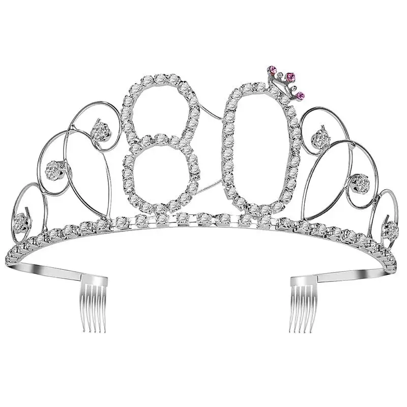 

Frcolor 1PC Rhinestone Hair Comb Clip Elegant Crystal Headband Queen Crown Tiara for Decoration 80th Birthday Gift
