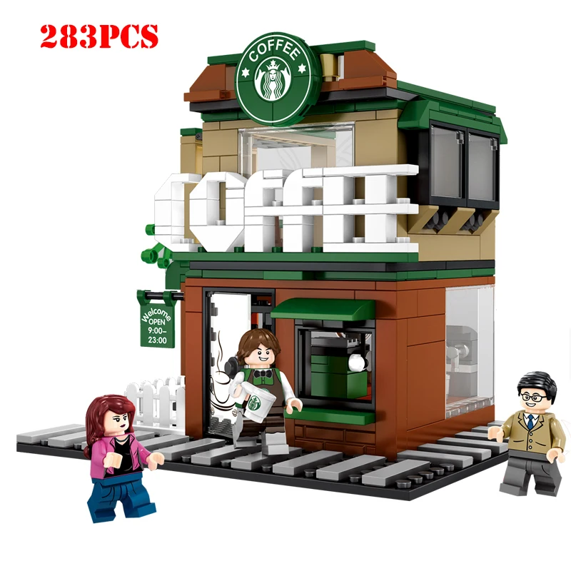 Tanie Mini ulica miasta widok klocki kawiarnia Hamburger sklep miasto Diy cegły zabawki dla dzieci prezenty świąteczne