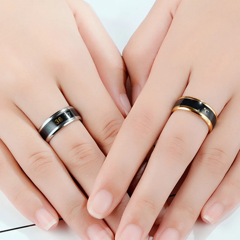 Sale Stainless Steel Thermometer Temperature Measuring Change Color Couple Rings Creative Wedding Jewelry Drop Shipping