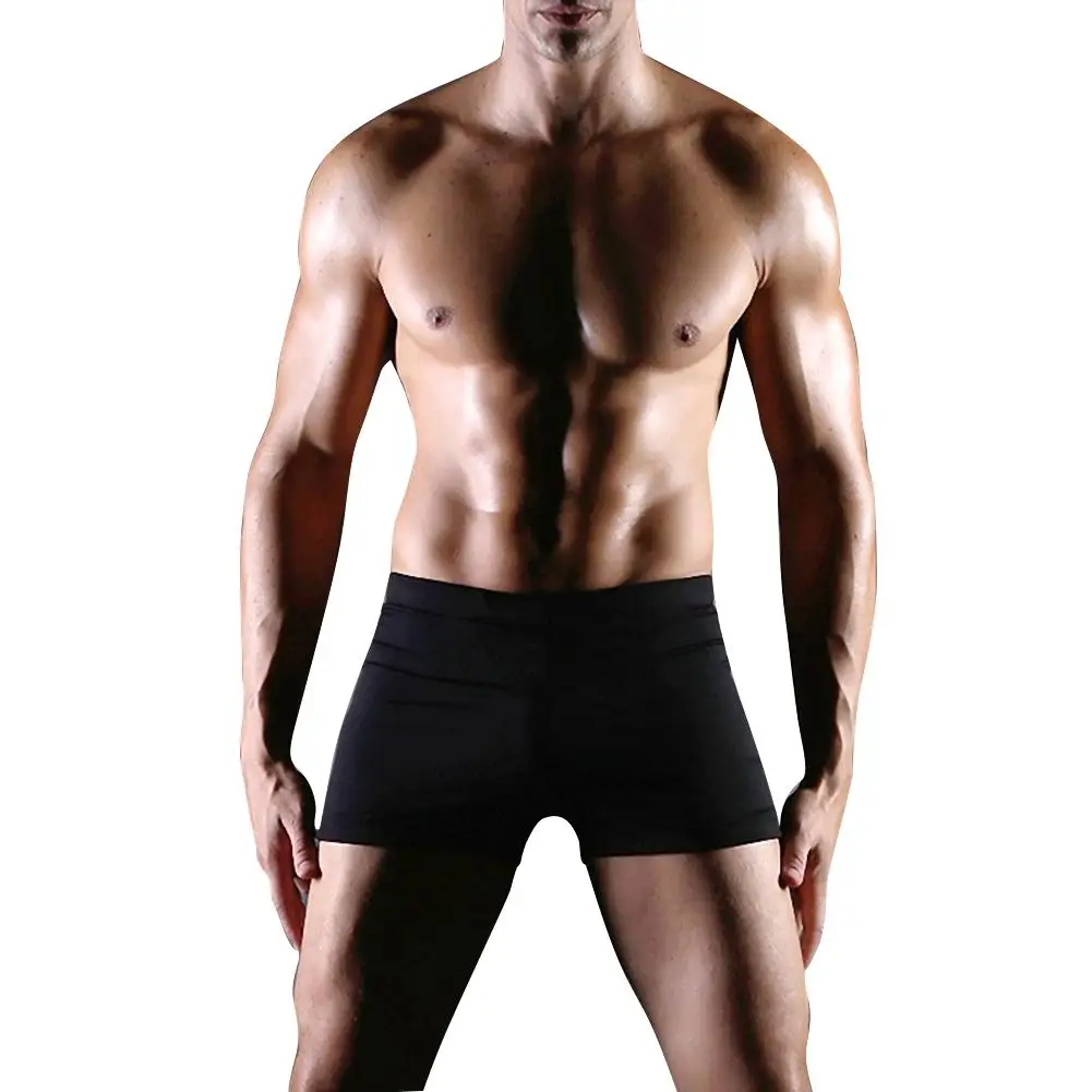 

Mounchain Men Trunks High Elastic Solid Color Soft Boxer Swimming Shorts