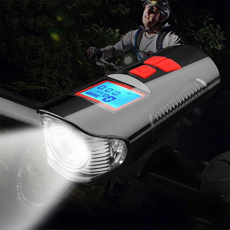

Waterproof Bicycle Computer With Light USB Charging Bike Front Light Flashlight Handlebar Cycling Head Light w/ Horn Speed Meter