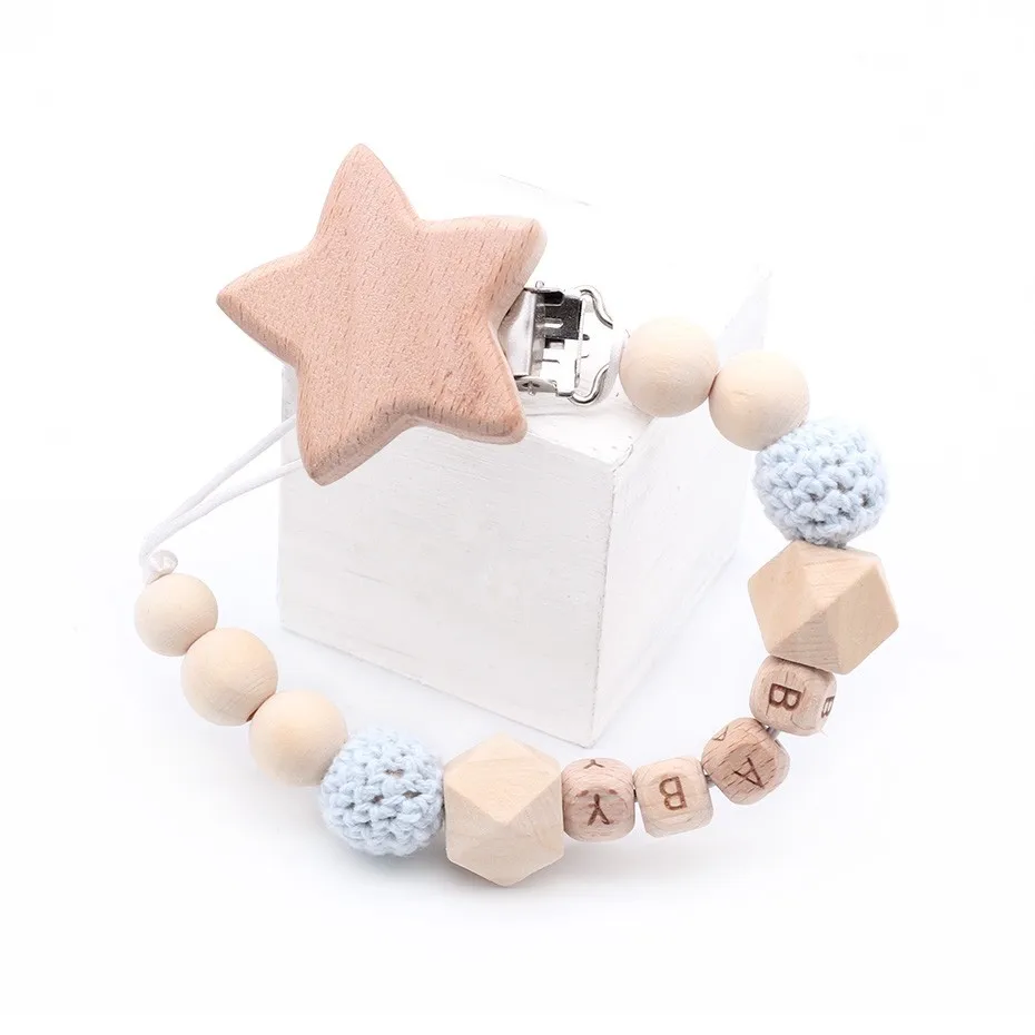 

NEW Baby Pacifier Clip Chain Personalised Name Colorful Wooden Holder Soother Pacifier Chains Nipple Holder Infant Dummy Clips