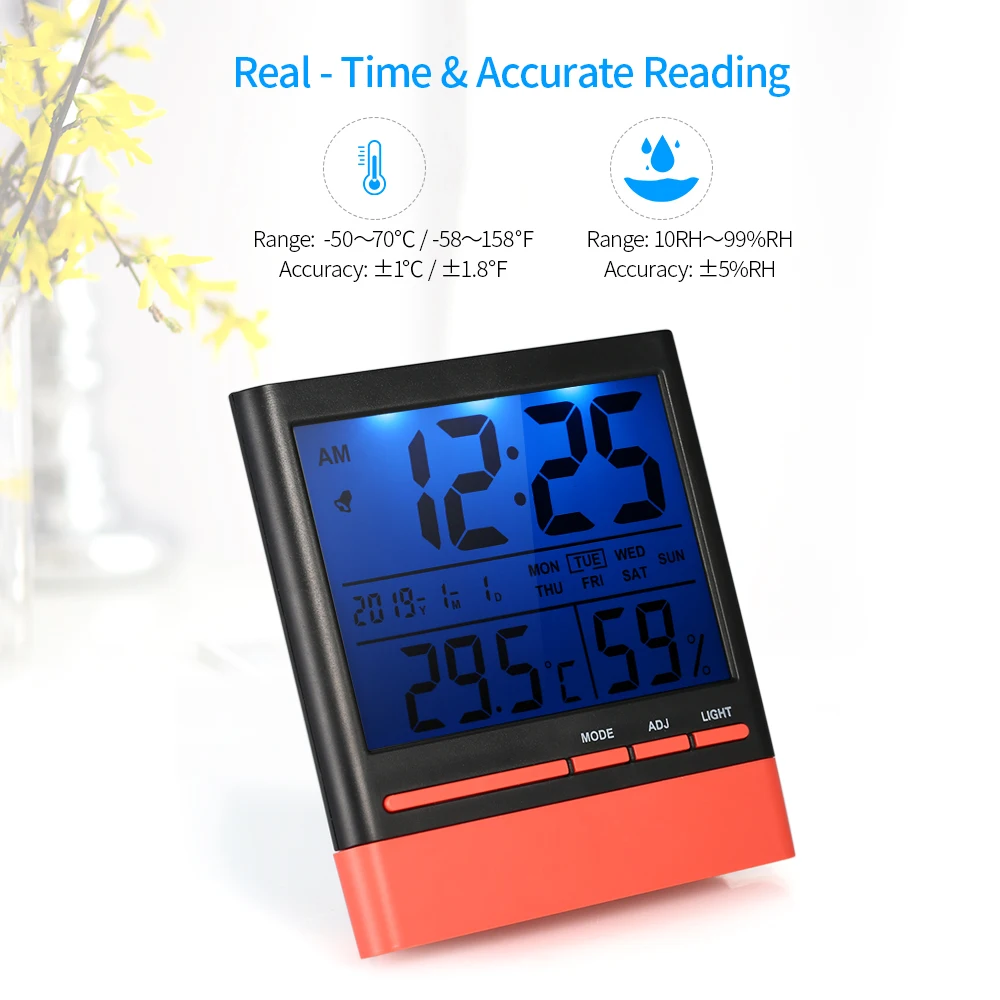 ЖК-цифровой Комнатный термометр-гигрометр комнатный Измеритель температуры и влажности Будильник термо-гигрометр с подсветкой