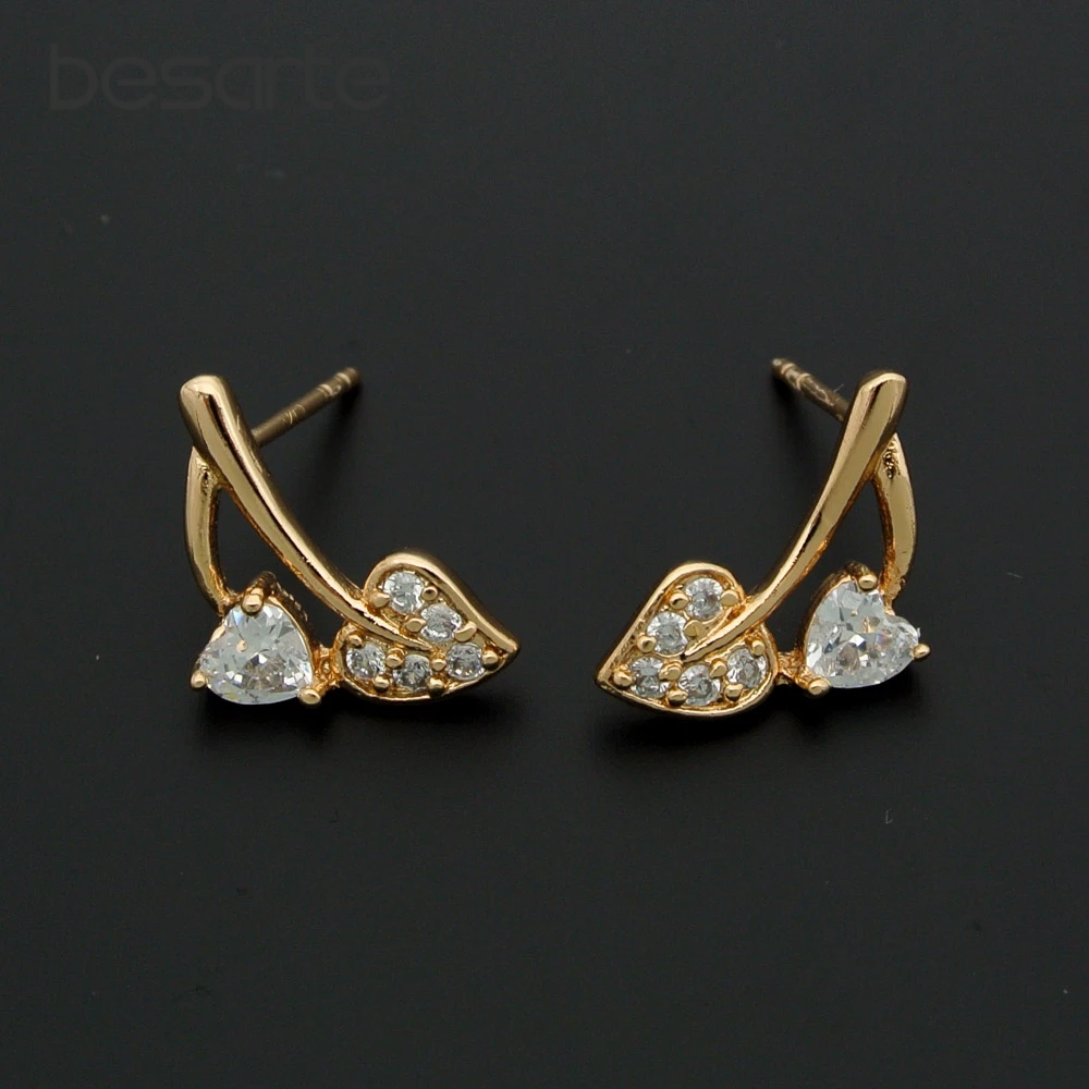Zirconia Cuore Oro Orecchini Con Perno Delle Donne Earing Boucles D' Oreilles Femme Pendientes Cristal Orecchini Cuore Kupe Oorknopjes E2902