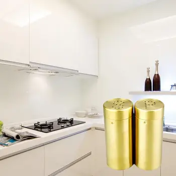 

2pcs/ A Set GoldStainless Steel Spice Jar Condiment Seasoning Bottles Salt Pepper Shakers Spice Cruet Sauce Oil Cooking Tools