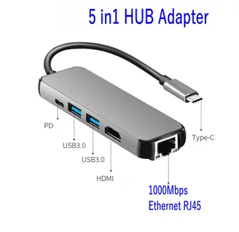 

20PCS USB Type-c To Gigabit Ethernet Rj45 LAN To HDMI 4K USB Hub Adapter For Mac book Pro Lenovo Samsung Notebook