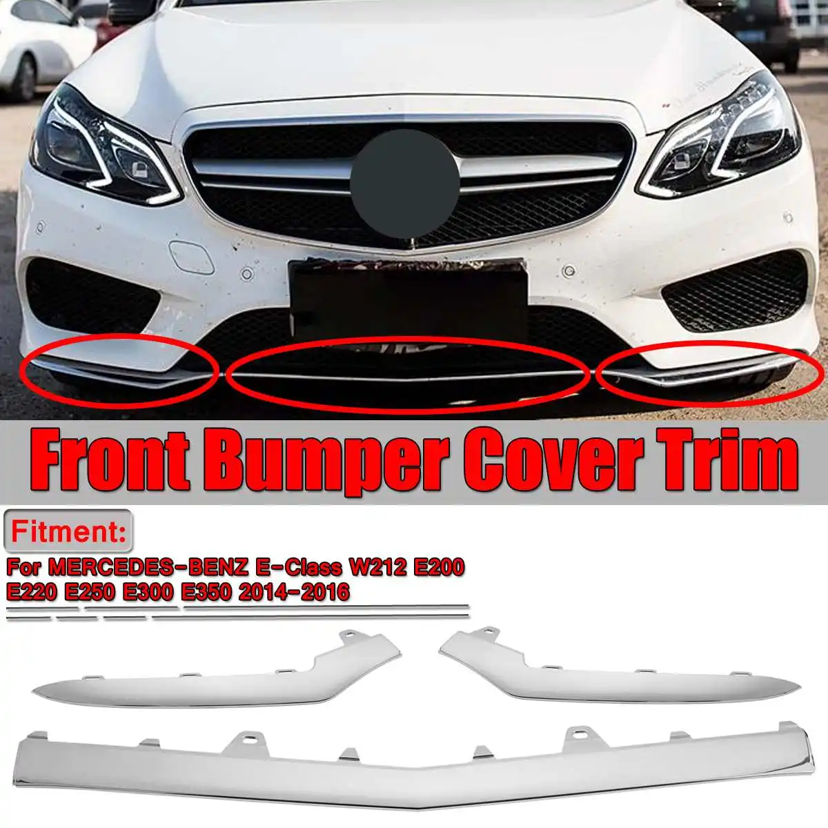 

W212 Chrome Car Front Bumper Lower Lip Splitter Grille Trim For Mercedes For Benz E-Class W212 E200 E220 E250 E300 E350 2014-16