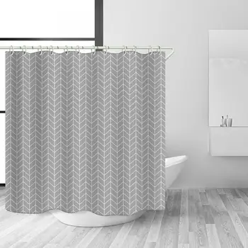 

Waterproof Shower Curtain Silver Stripe Geometric Design Bathroom Curtain Luxury Bath Curtains Rideau De Douche Bathroom Product