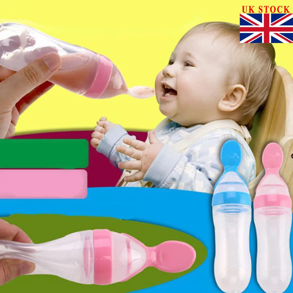 

Emmababy Baby Silicone Squeeze Feeding Bottle With Spoon Food Rice Cereal Feeder 90ML