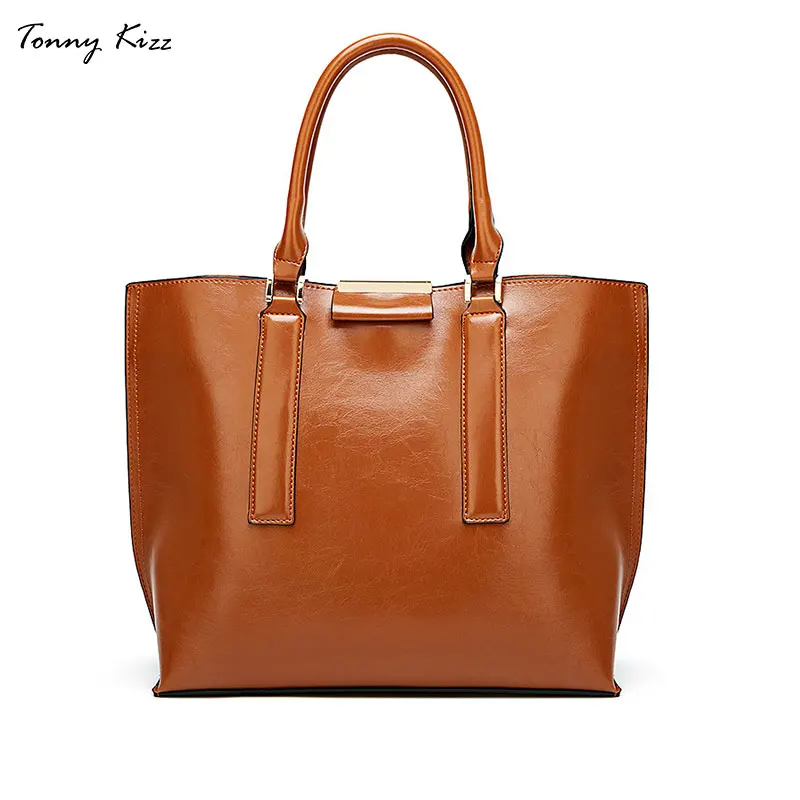 

Tonny Kizz Women bag Oil wax Women's Leather Handbags Luxury Lady Hand Bags With Purse Pocket Women messenger bag Big Tote