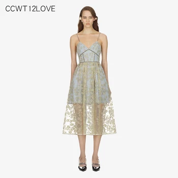 

Women Summer Dress Long 2019 Sexy V Neck Backless Mesh Embroidery Dress A Line High Waist Slip Dresses Maxi Fairy