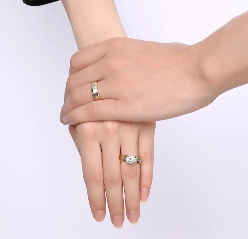 Vnox Роскошные пасьянс обручальные кольца для мужчин и женщин нержавеющая сталь с большим AAA CZ камень пара обручальные кольца