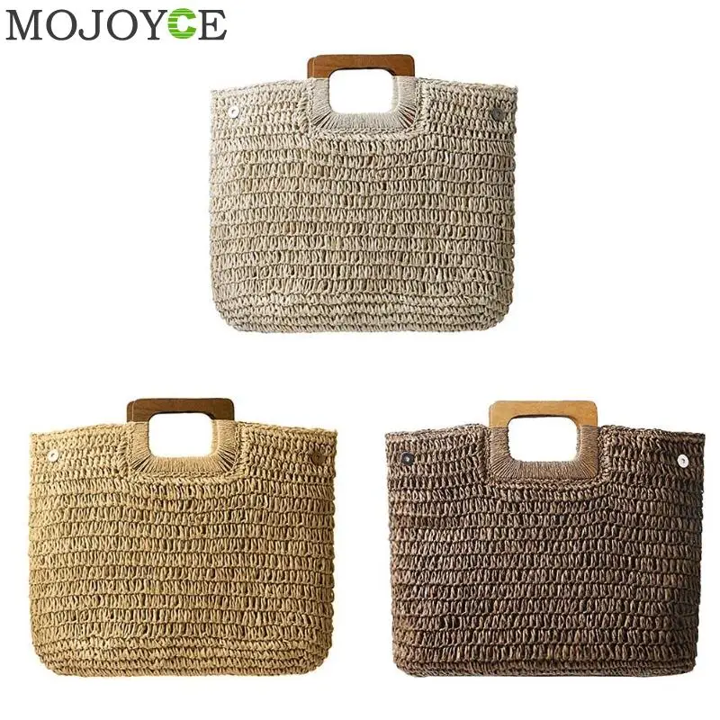 Women Bohemian Straw Bag Large Capacity Beach Handbag Summer Vintage Rattan Bag