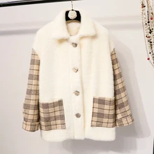 Шерстяное пальто клетчатая нашивка рабочие пуговицы женские осень зима новые корейские свободные модные ленивые винтажные клетчатые толстые пиджаки