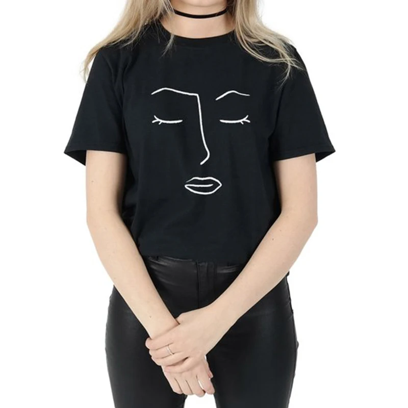 

Srivb Face Art Graphic Print T Shirt Women Tumblr New Plus Size Loose Short Sleeve Women Cotton Fashion Hipster Women T-shirt