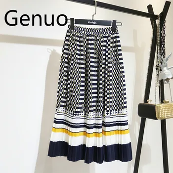 

2019 spring Fashion New Black White Dot Contrast Color Pleated Elastic High Waist Skirt All-match Female's Bottoms