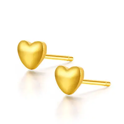 

New 24K Yellow Gold Stud Earrings 4.5mm Lovely Heart Earrings