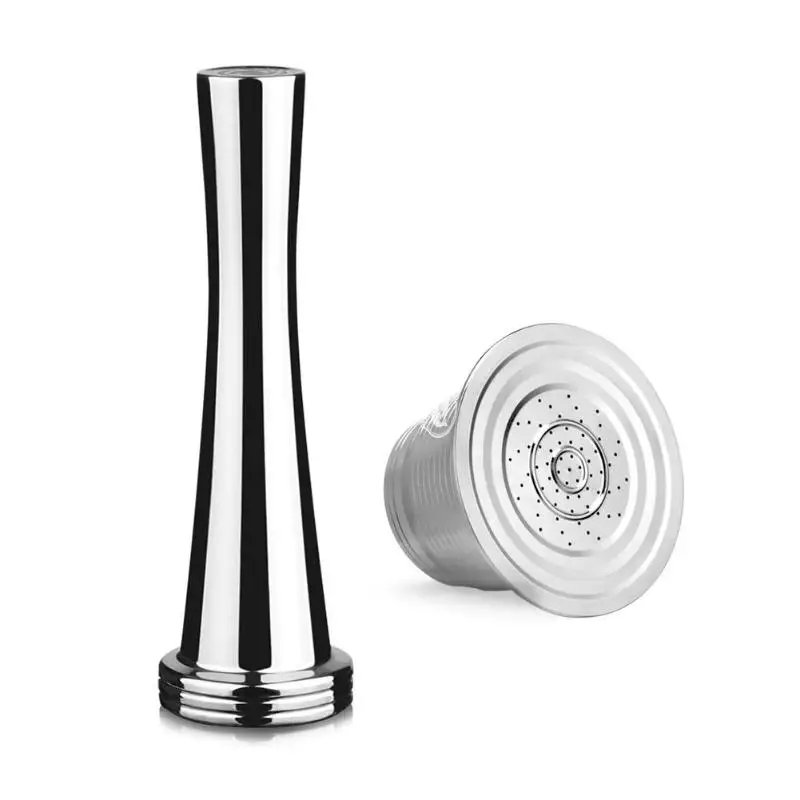 ICafilas Stainless Steel Refillable Reusable Coffee Capsule Strainer Filters+Coffee Powder Hammer for Nespresso Coffee Machine