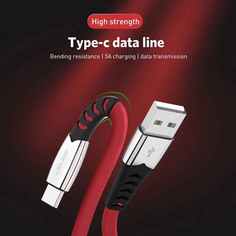 USLION USB نوع C كابل لسامسونج غالاكسي S10 s9 plus USB-C الهاتف المحمول سريع شحن نوع-C كابل ل xiaomi huawei سلك USB