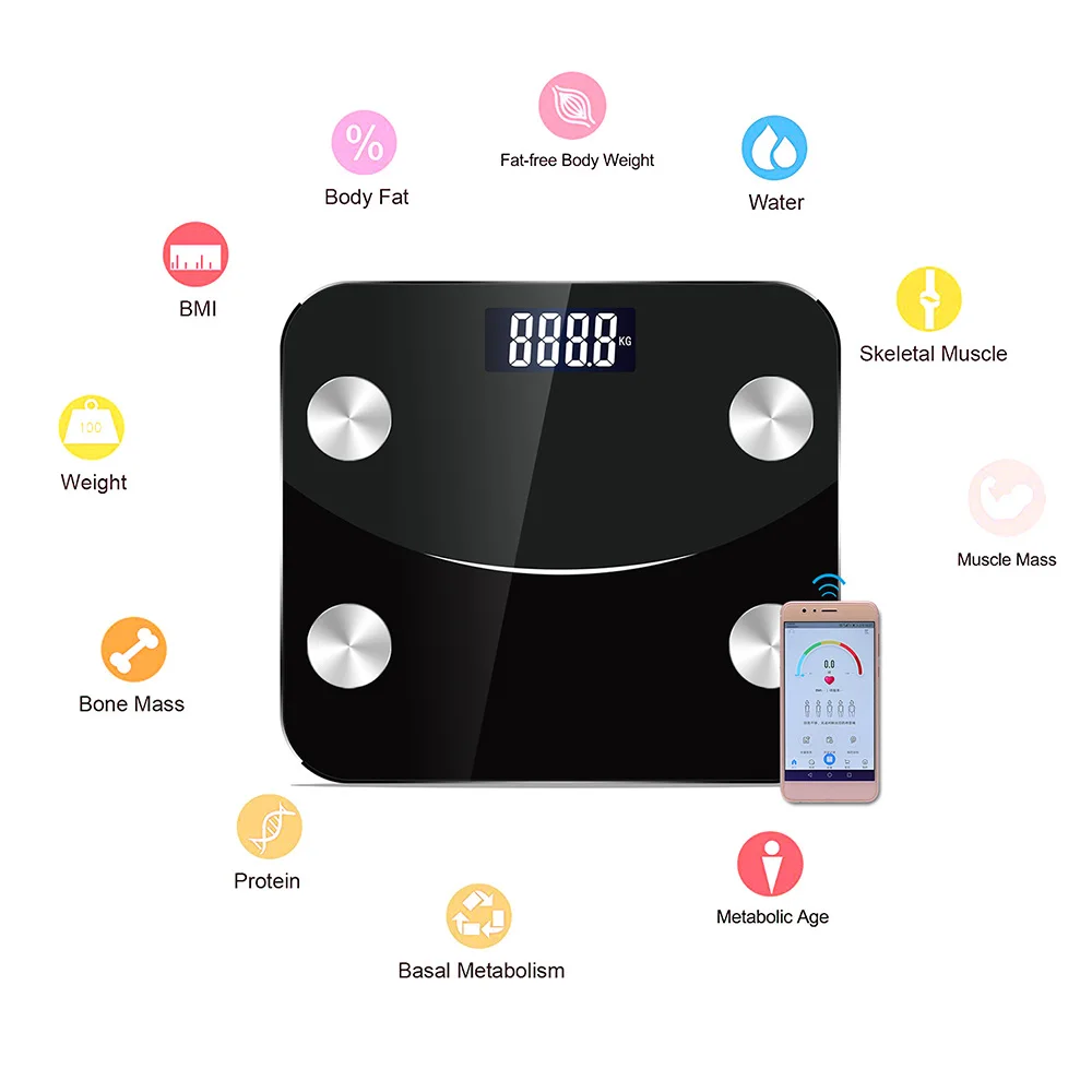 

Body Fat Monitors Smart BMI Scale BT Connection Fat Scale Body Fat Weigh Composition Scale Monitor Analyzer With Smart Phone App