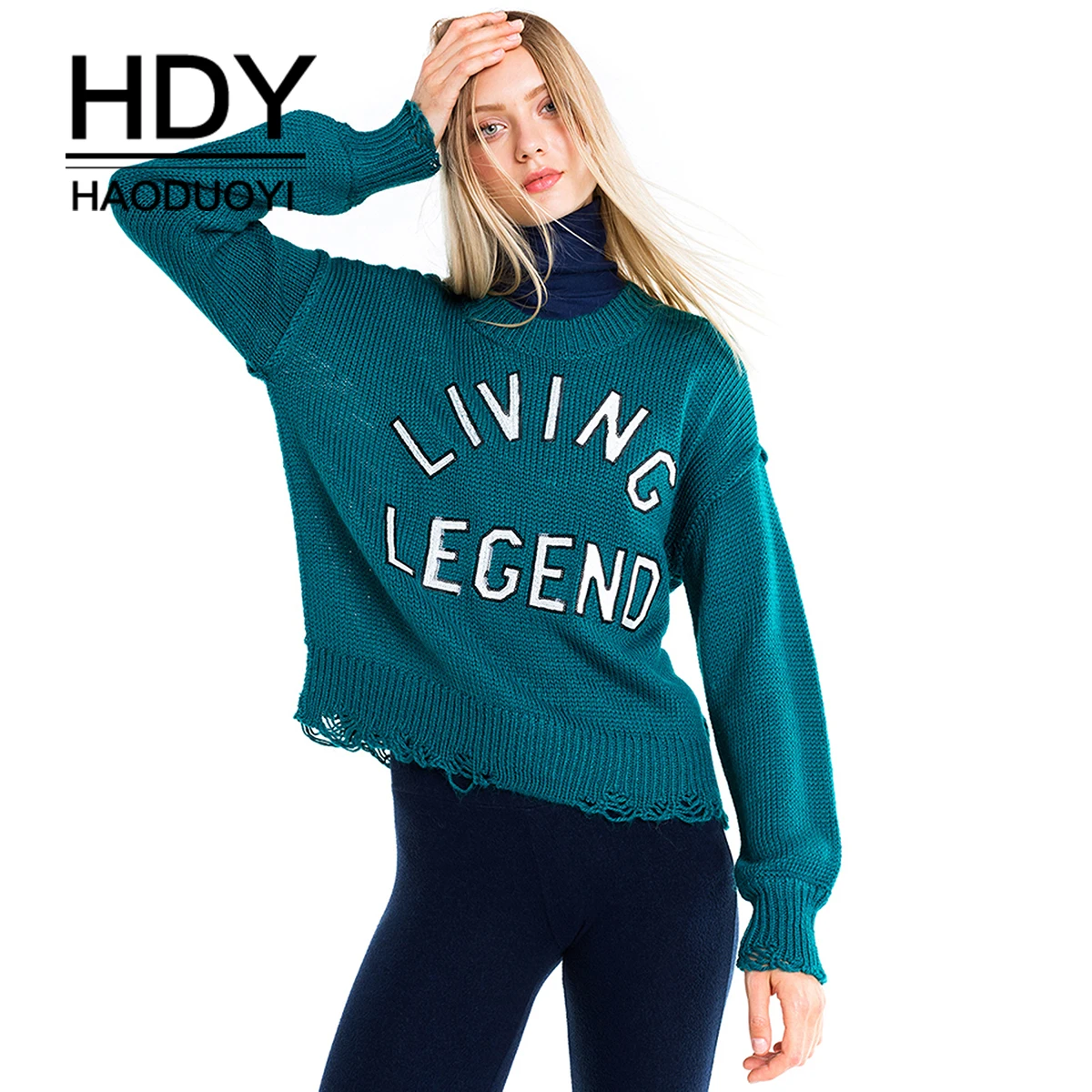 

HDY haoduoyi Autumn winter women sweaters and pullovers korean style long sleeve casual solid color sweater