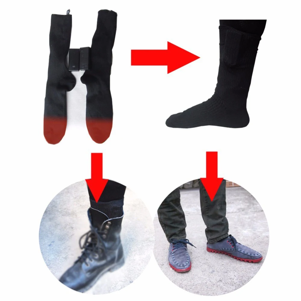 Хлопковые носки с подогревом для мужчин и женщин, с батарейным отсеком, зимние теплые носки для ног, теплые носки