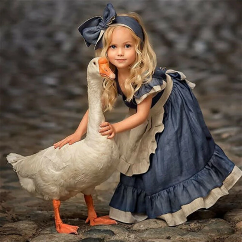 

Retro Girl Kid Toddler Baby Princess Party Pageant Denim Tutu Dresses Photograph Hot New Vogue Sweet Fly Sleeve Denim Lace Dress