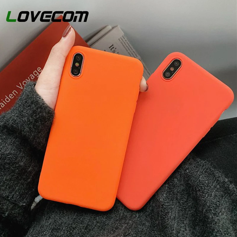 LOVECOM البرتقال نابضة بالحياة الحلوى لينة الهاتف حقيبة لهاتف أي فون XS ماكس XR 6 6 s 7 8 زائد X الصلبة متجمد TPU الهاتف الغلاف الخلفي حالات كوكه