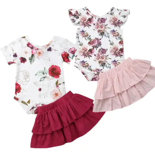 Комплект одежды из 2 предметов для новорожденных девочек, топ, комбинезон, однотонное платье-пачка, комплект одежды для детей 0-18 месяцев