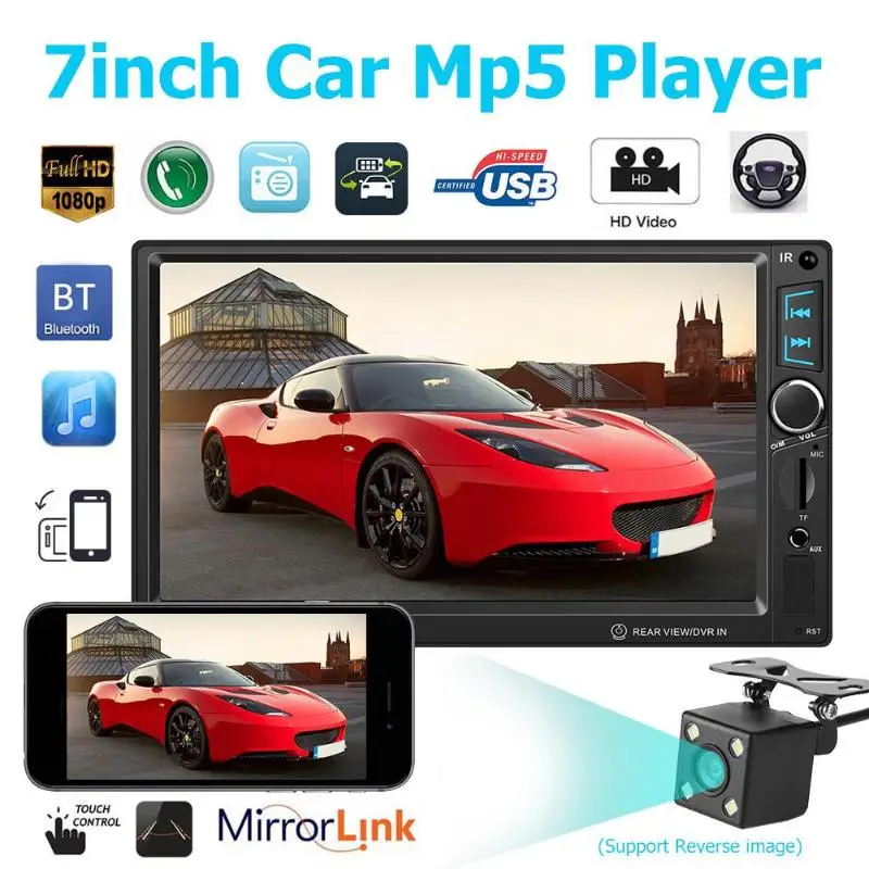 

T8011 2Din Car Radio 7 inch Touch WINCE Player FM MP5 Player Autoradio Bluetooth Rear View Camera Tape Recorder AUX Head Unit