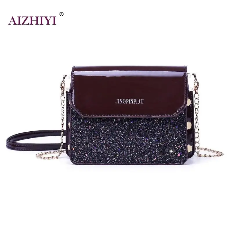 

Matte Patent Leather Shoulder Messenger Bag for Girls Handbags Women Glitter Flap Crossbody Chain Rivet Satchel Bag Bolsas Mujer