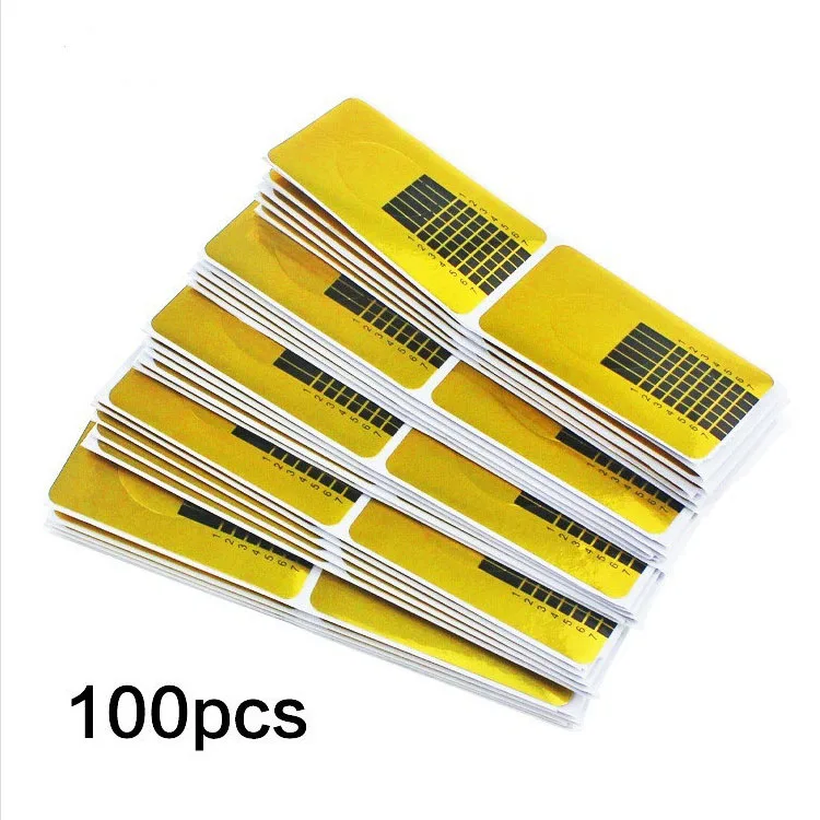 

100PCS Nail Forms Nail Art Sculpting Acrylic UV Gel Tips Golden Paper Forms Extending Nail Extension Tools Retail Wholesale