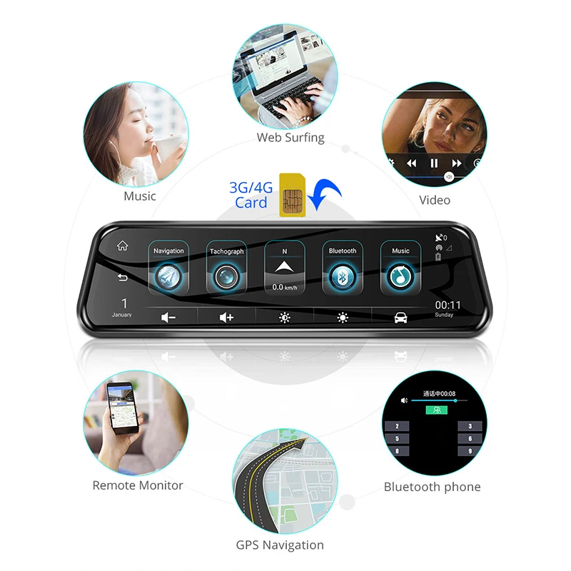 Зеркало заднего вида Anstar Android 4G 10 дюймов ночное видение FHD 1080P ADAS GPS зеркало