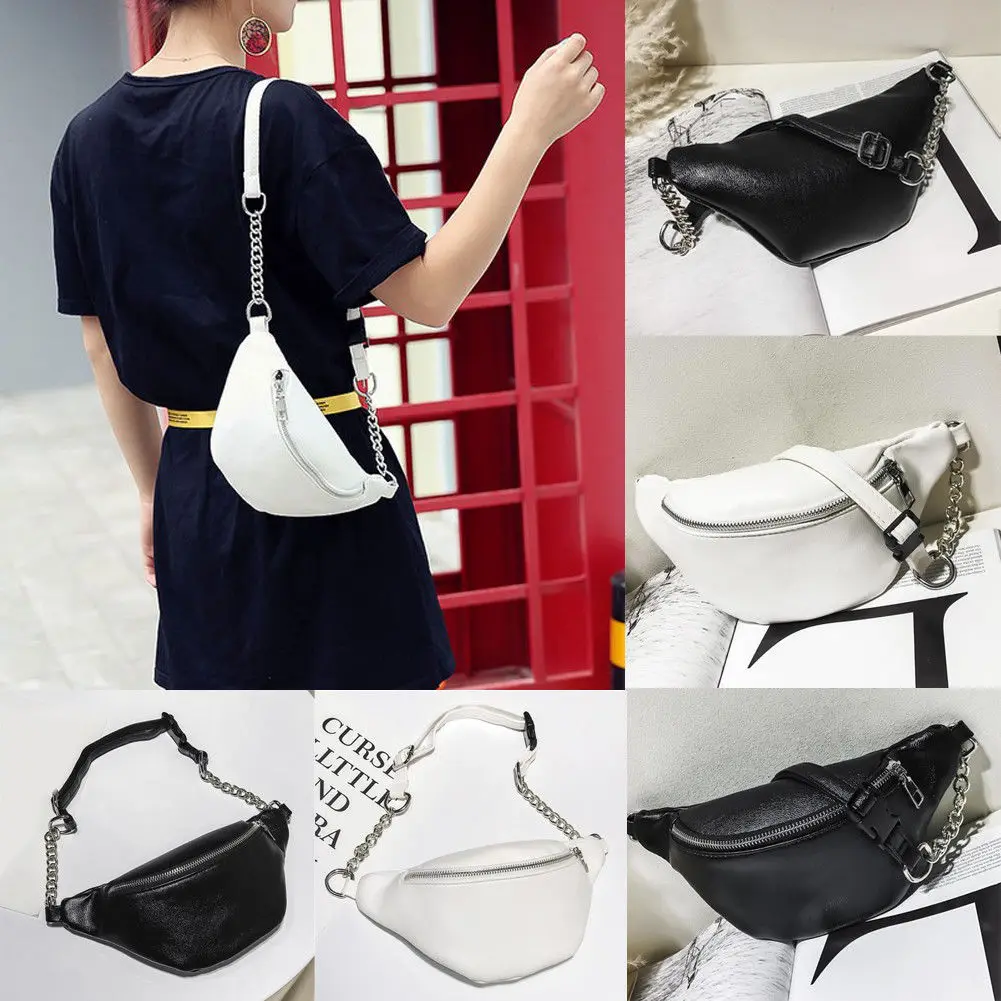 

Fashion Pillow Shape Fanny Pack Women Leather Zipper Up Pure Laser Waist Bag Waterproof Money Belt Bag