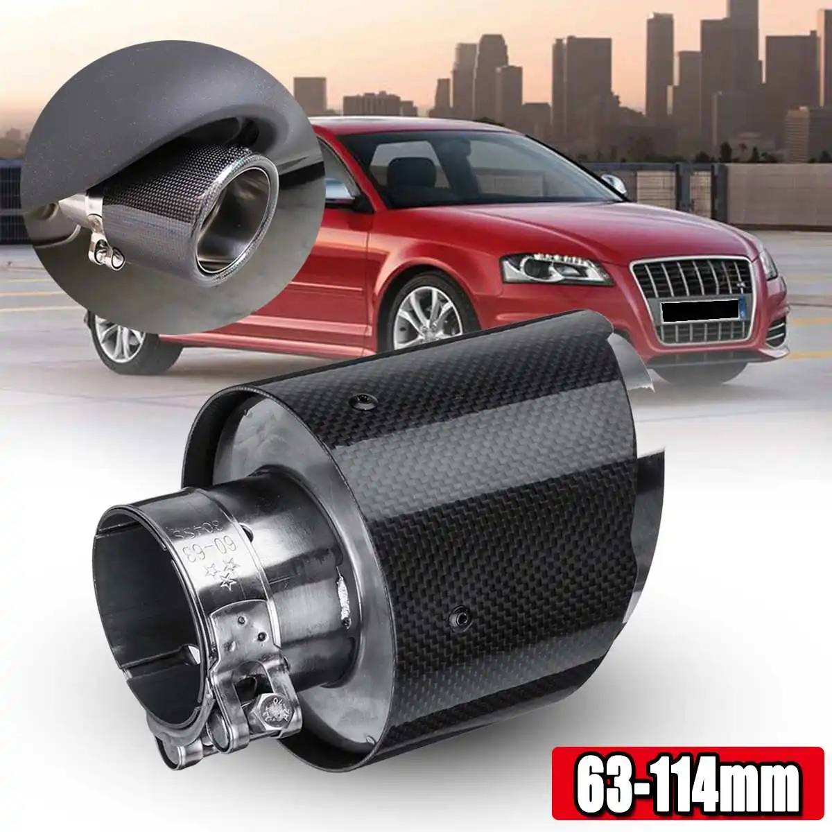 

Carbon Fiber Exhaust Tips 63mm Inlet/114mm Outlet Universal Car Exhaust Pipe Carbon Siber And Stainless Steel