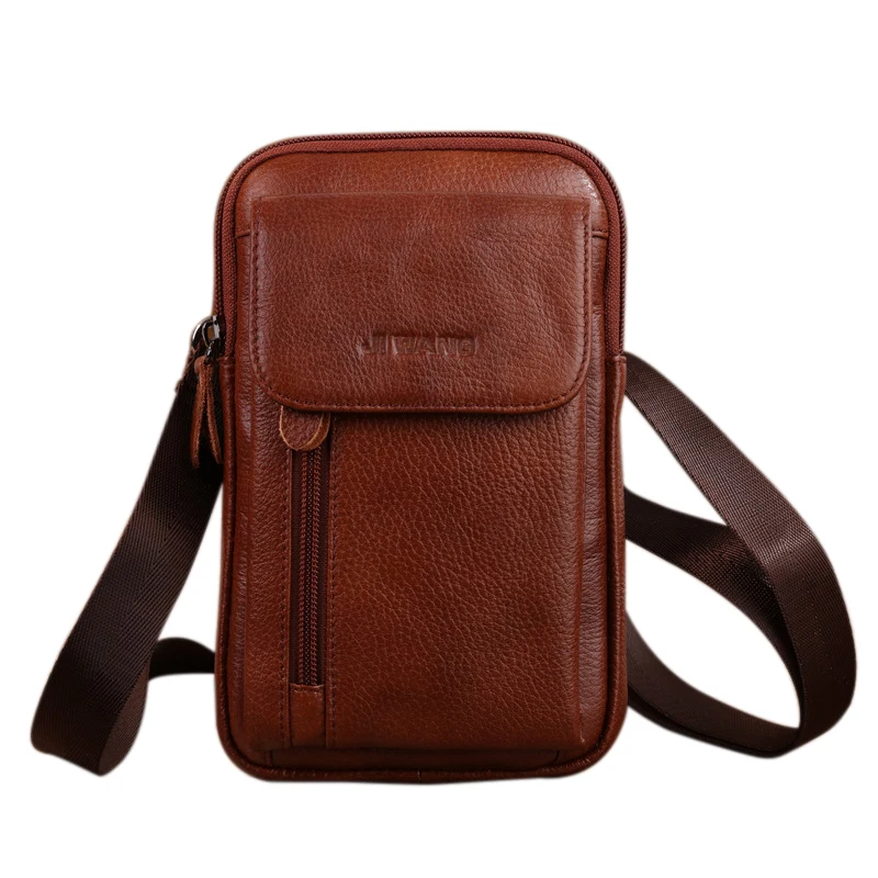 

YIANG Men Fanny Waist Hook Pack Small Messenger Shoulder Bags Genuine Leather Cell Mobile Phone Case Pack Cross Body Belt Bag