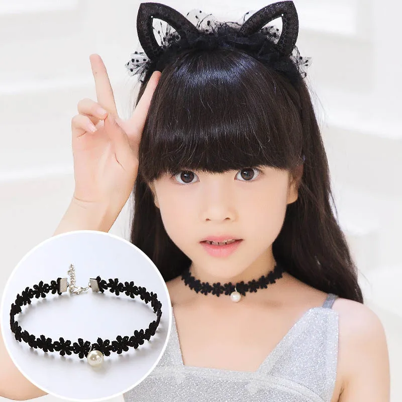 Ожерелье Черное изысканное модное готическое детское ожерелье для девочек кружевное красивое многослойное модное ювелирное изделие детское колье 1 шт. стрейч