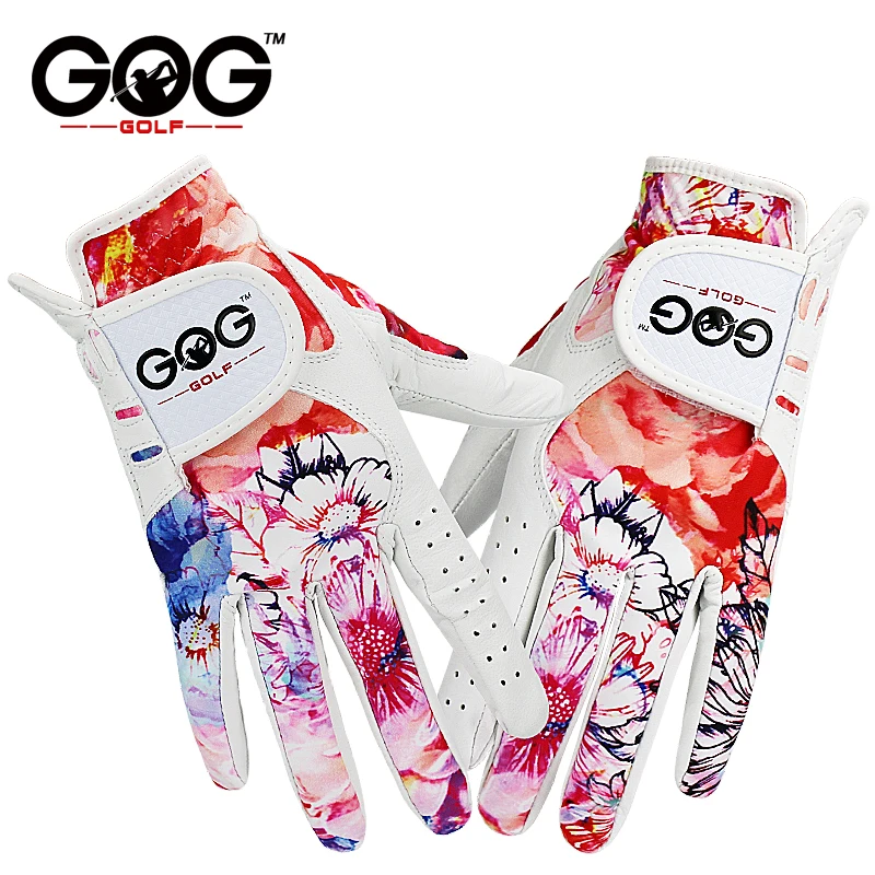 GOLF GLOVES SPORT GLOVES LEFT + RIGHT HAND 1 PAIR GENUINE LEATHER & COLORFUL FABRIC FOR WOMEN LADY GRIL NON-SLIP GOG BRAND NEW