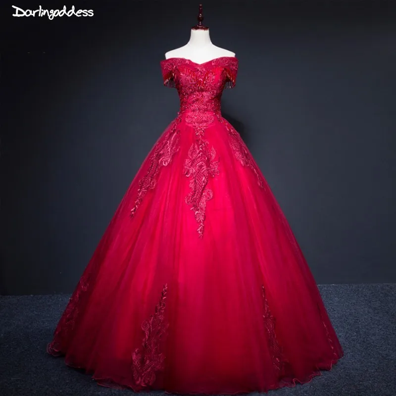

Luxurious Lace Burgundy Wedding Dresses 2019 Ball Gown Princess Wedding Gown Off Shoulders Red Pink Wedding Dress Real Photo
