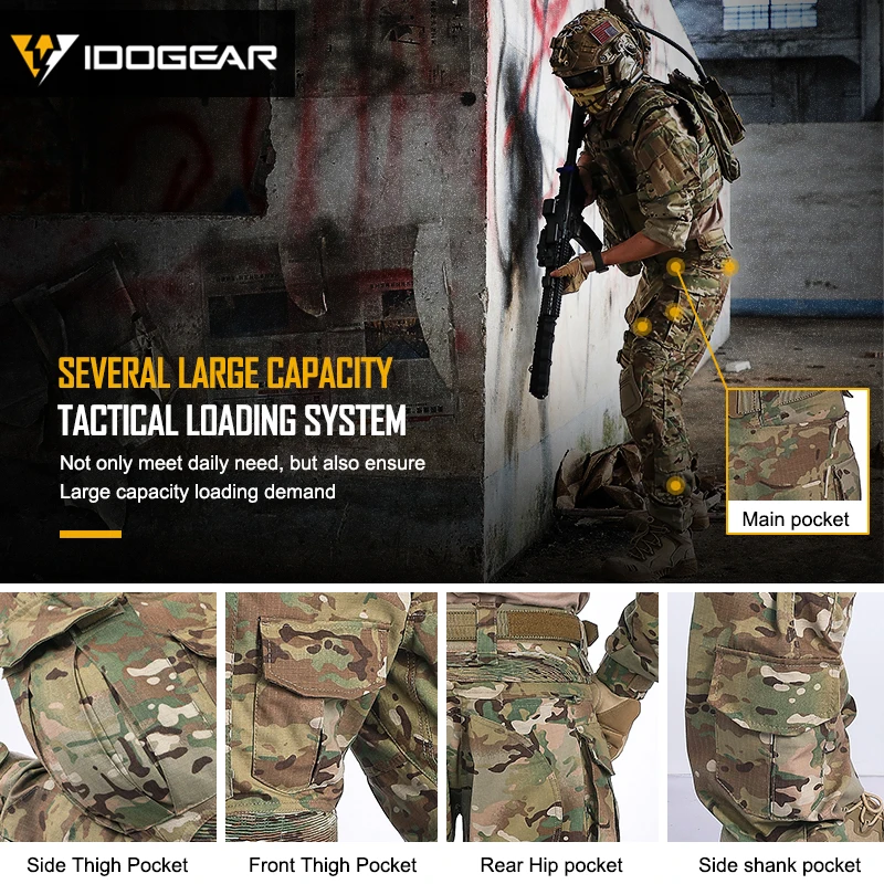 Боевые штаны IDOGEAR G3 с наколенниками тактические брюки для страйкбола Мультикам CP