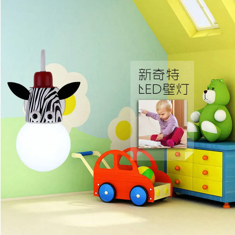 Милый мультфильм животных для стены в детской комнате лампа E27 Лампа настенный светильник для девочки мальчик светильники Светильник ing