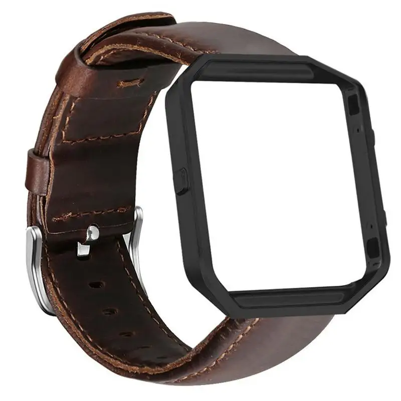 Металлический каркас Корпус + Модный унисекс роскошный кожаный ремешок для часов для Fitbit Blaze Смарт-часы