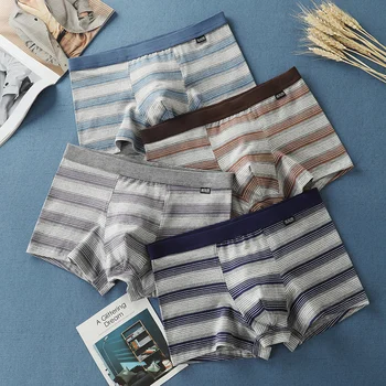 

4PCS / lot Bierdan Panties Underpants Homme Cuecas Boxers Boxershorts stripe Mens Shorts Male Pouch Clothing Cotton XXXL