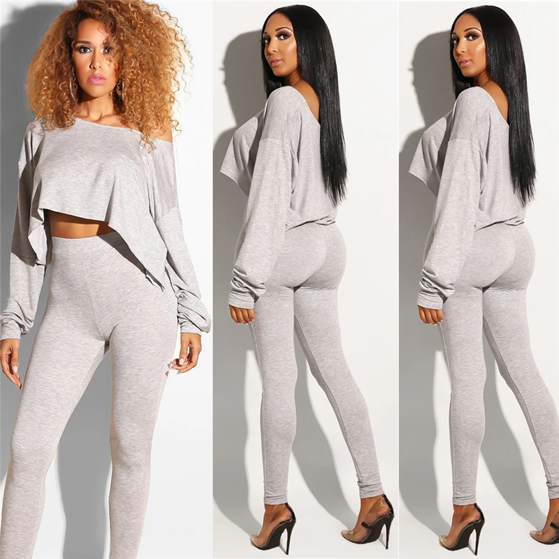 

Women 2pcs Clubwear Bodycon Suit Top Pants Fitness Casual Set Long Sleeves Sports Colth Pants Workout Leggings Sexy suit